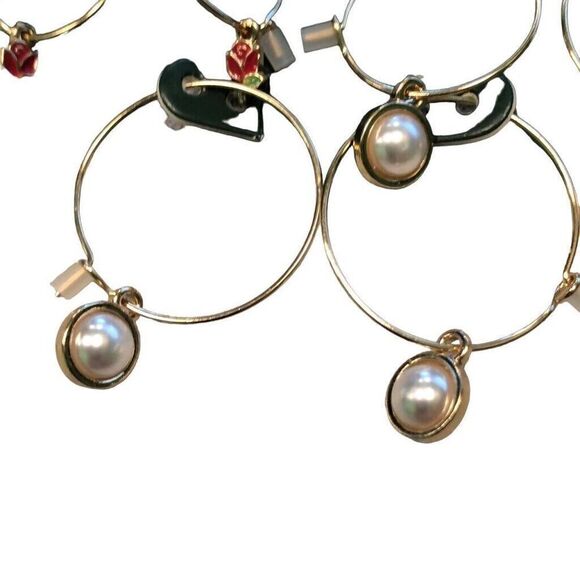 Wild Fable Earring Trio Set Gold Tone Hoops, Dangle Pearl, Roses Nickel Free New - Picture 4 of 7